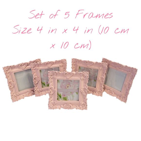 Laura Ashley Pink Ornate Picture Frame Set 4x4 Rocco Style Resin Baby Wedding - Picture 1 of 9